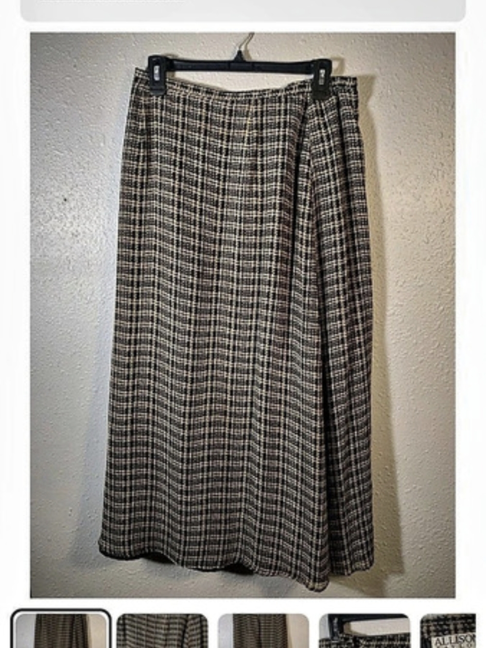 Allison Taylor Plaid Midi Skirt in Black & Tan Size Medium Like New